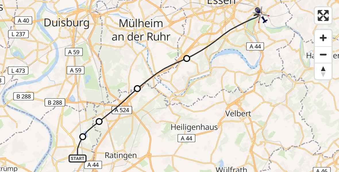 Flugroute Polizeihubschrauber Düsseldorf Flughafen - Essen, 23 Mai 2026, 12:55