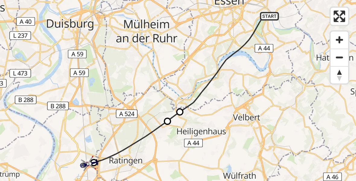 Flugroute Polizeihubschrauber Essen - Düsseldorf Flughafen, 23 Mai 2026, 13:10