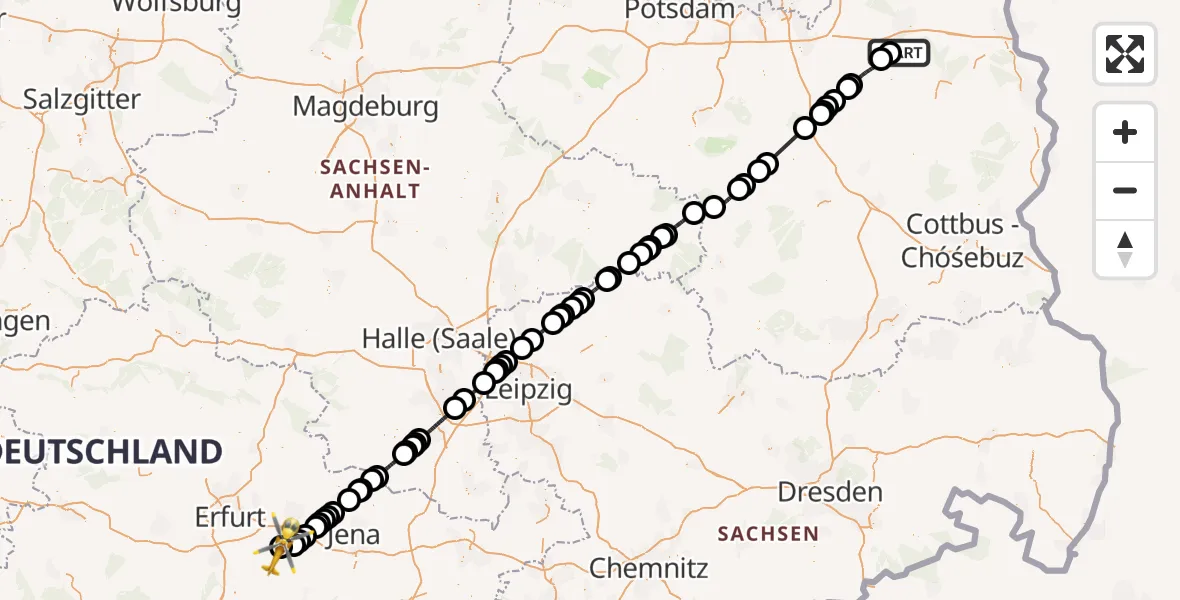 Flugroute Rettungshubschrauber Bad Saarow - DRF Rettungsstation Bad Berka Hubschrauberlandeplatz, 23 Mai 2026, 13:10
