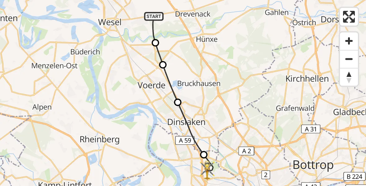Flugroute Rettungshubschrauber Wesel - Duisburg, 23 Mai 2026, 13:15