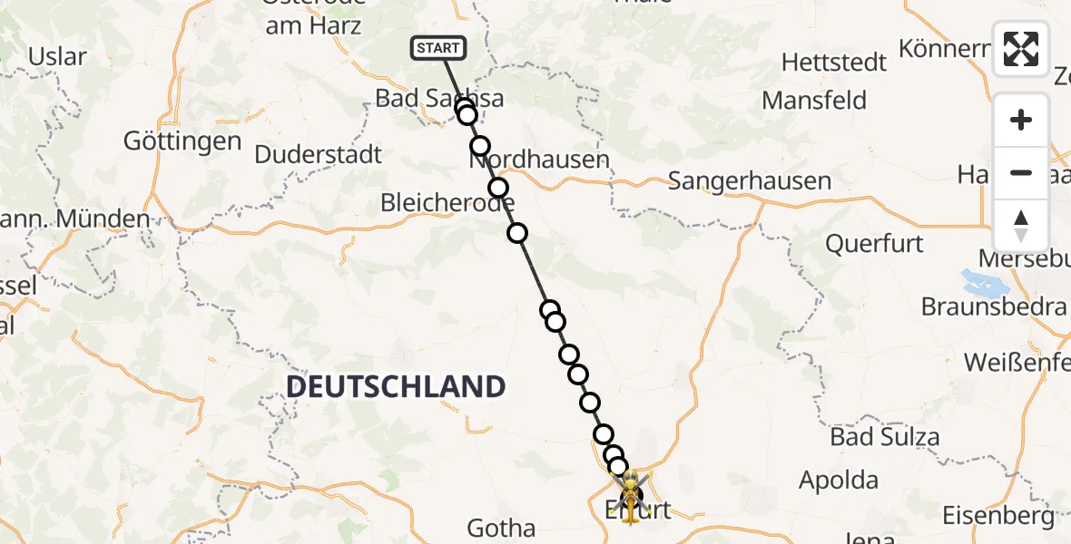 Flugroute Rettungshubschrauber Bad Lauterberg im Harz - Helios Clinic Erfurt, 23 Mai 2026, 13:22