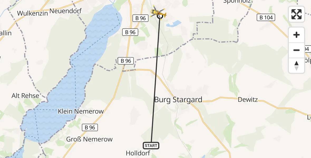 Flugroute Rettungshubschrauber Holldorf - Neubrandenburg, 23 Mai 2026, 13:22