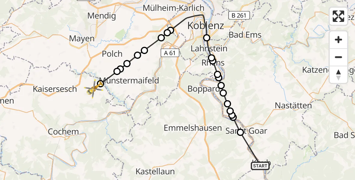 Flugroute Rettungshubschrauber Oberwesel - Roes, 23 Mai 2026, 13:22