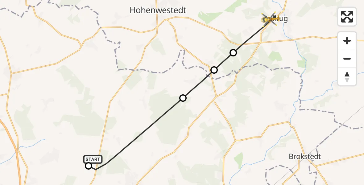 Flugroute Rettungshubschrauber Itzehoe Hungriger Wolf Flugplatz - Aukrug, 23 Mai 2026, 13:24