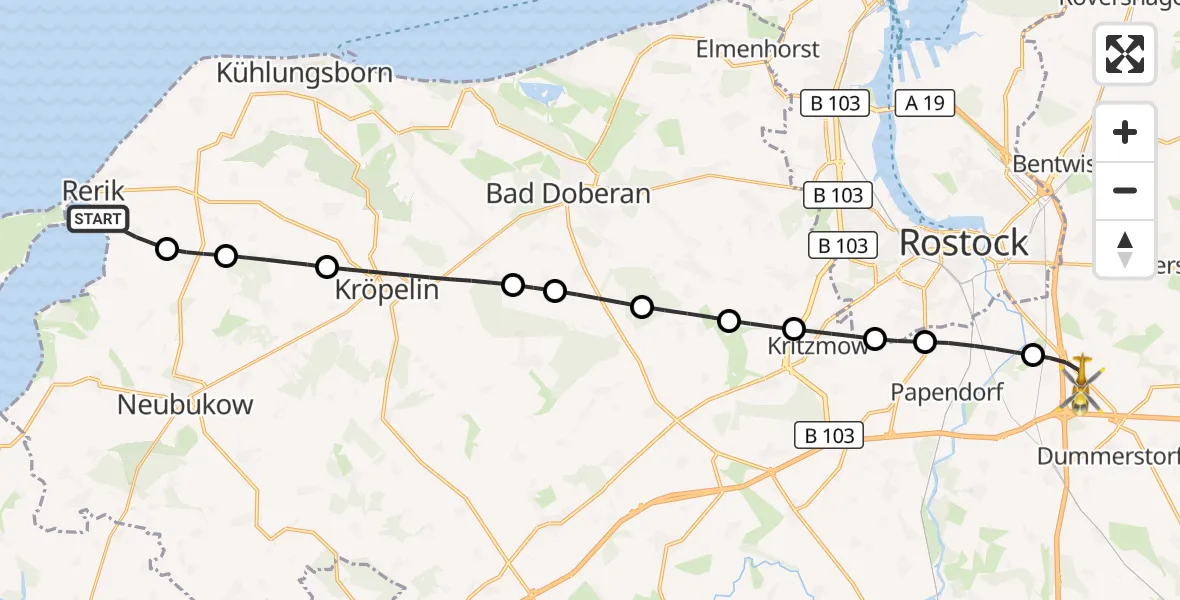 Flugroute Ambulanzhubschrauber Rerik - Dummerstorf, 23 Mai 2026, 13:31