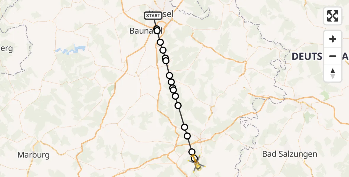 Flugroute Rettungshubschrauber Kassel - Haunetal, 23 Mai 2026, 13:41