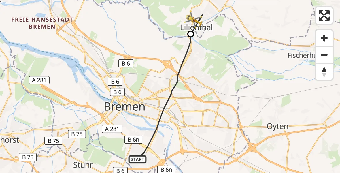 Flugroute Rettungshubschrauber Bremen - Lilienthal, 23 Mai 2026, 13:41
