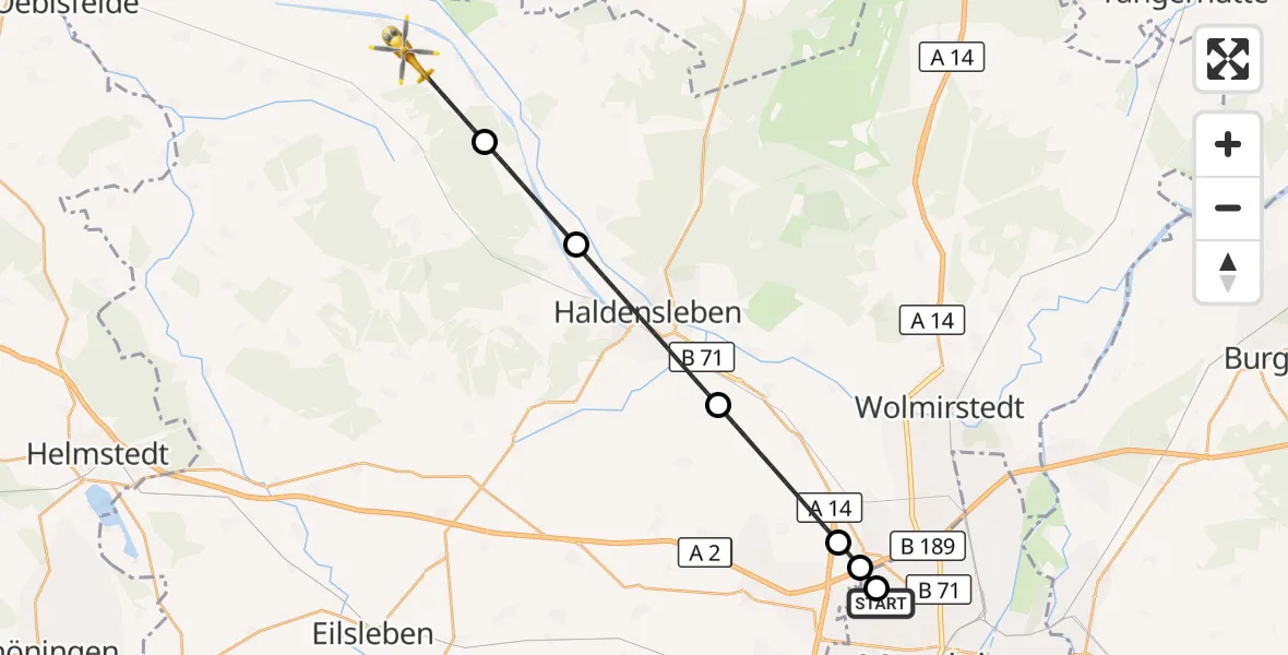 Flugroute Rettungshubschrauber Magdeburg Hospital - Calvörde, 23 Mai 2026, 13:53