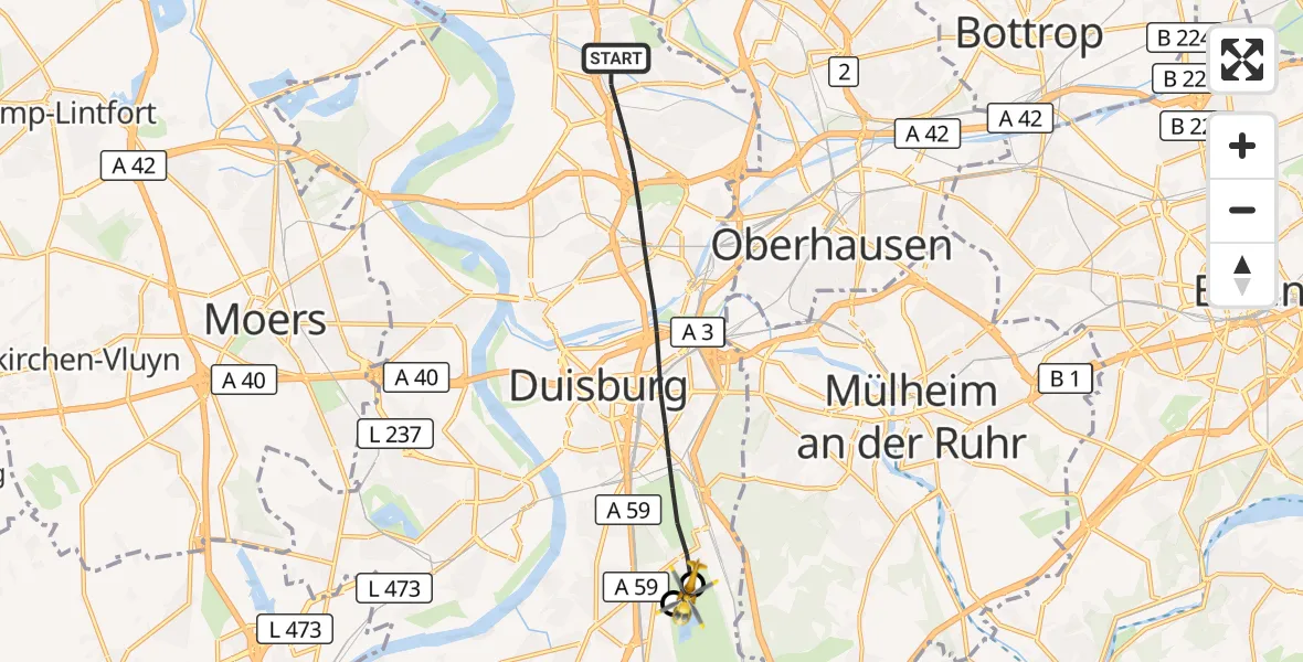Flugroute Rettungshubschrauber Duisburg - Duisburg, 23 Mai 2026, 13:53