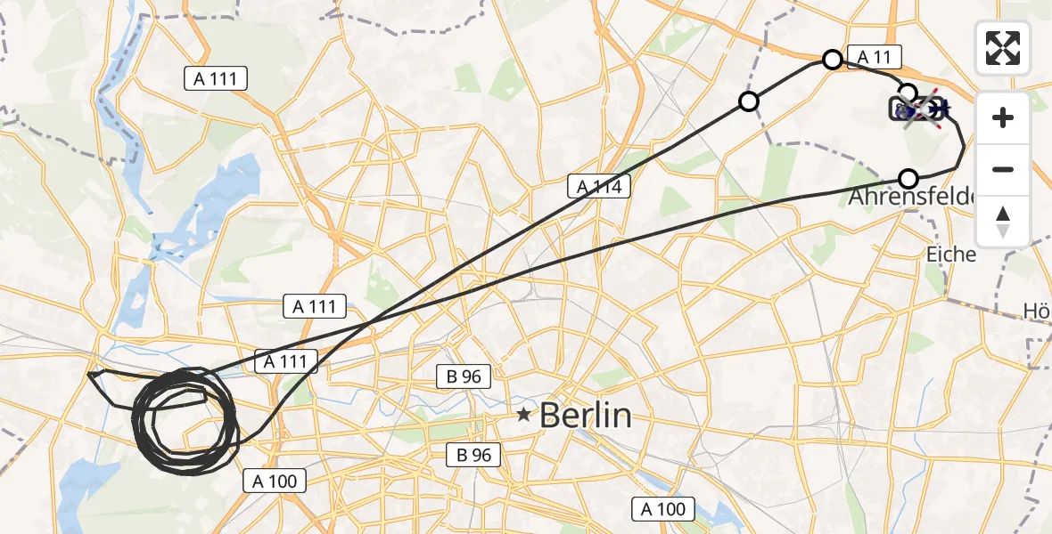 Flugroute Polizeihubschrauber Ahrensfelde Hubschrauberlandeplatz - Ahrensfelde Hubschrauberlandeplatz, 23 Mai 2026, 13:55