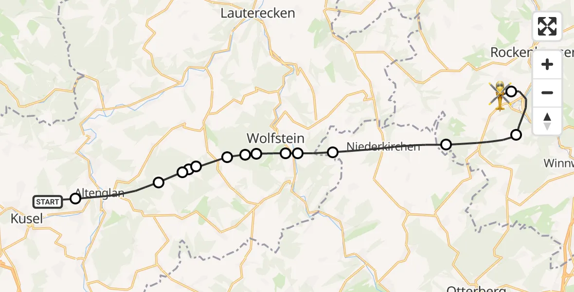 Flugroute Rettungshubschrauber Kusel - Imsweiler UL, 23 Mai 2026, 13:58
