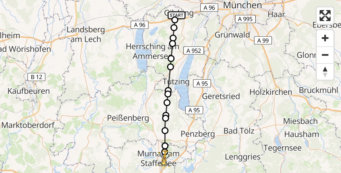Flugroute Rettungshubschrauber Gilching - Riegsee, 23 Mai 2026, 14:01