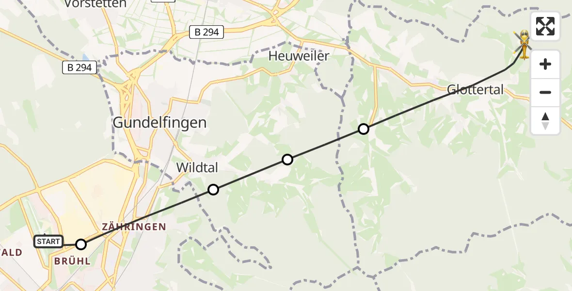 Flugroute Rettungshubschrauber Freiburg im Breisgau Flugplatz - Glottertal, 23 Mai 2026, 14:04