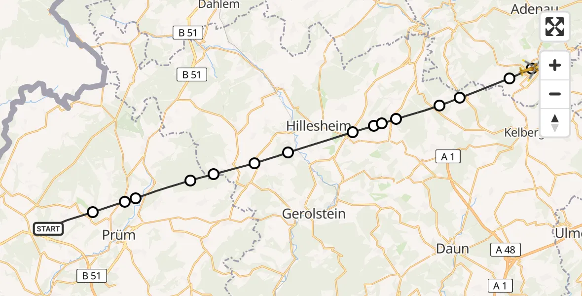 Flugroute Ambulanzhubschrauber Sellerich - Nürburg, 23 Mai 2026, 14:06