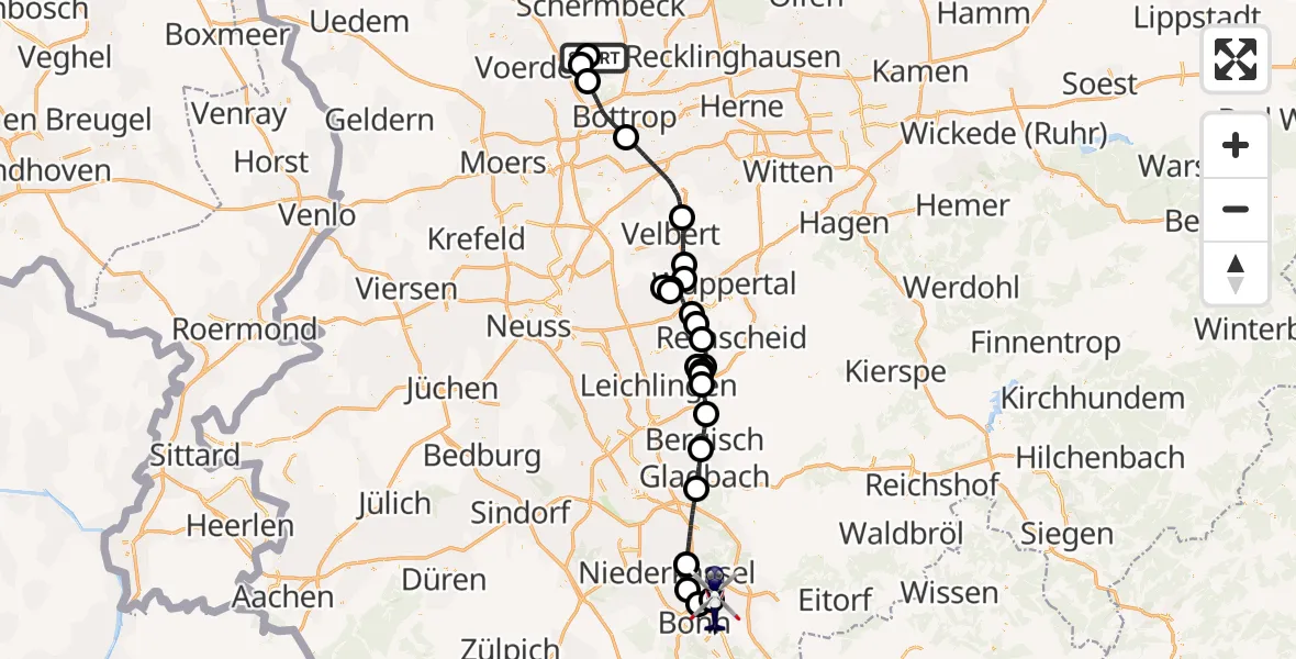 Flugroute Polizeihubschrauber Dinslaken-Schwarze Heide Flugplatz - Sankt Augustin, 23 Mai 2026, 14:10