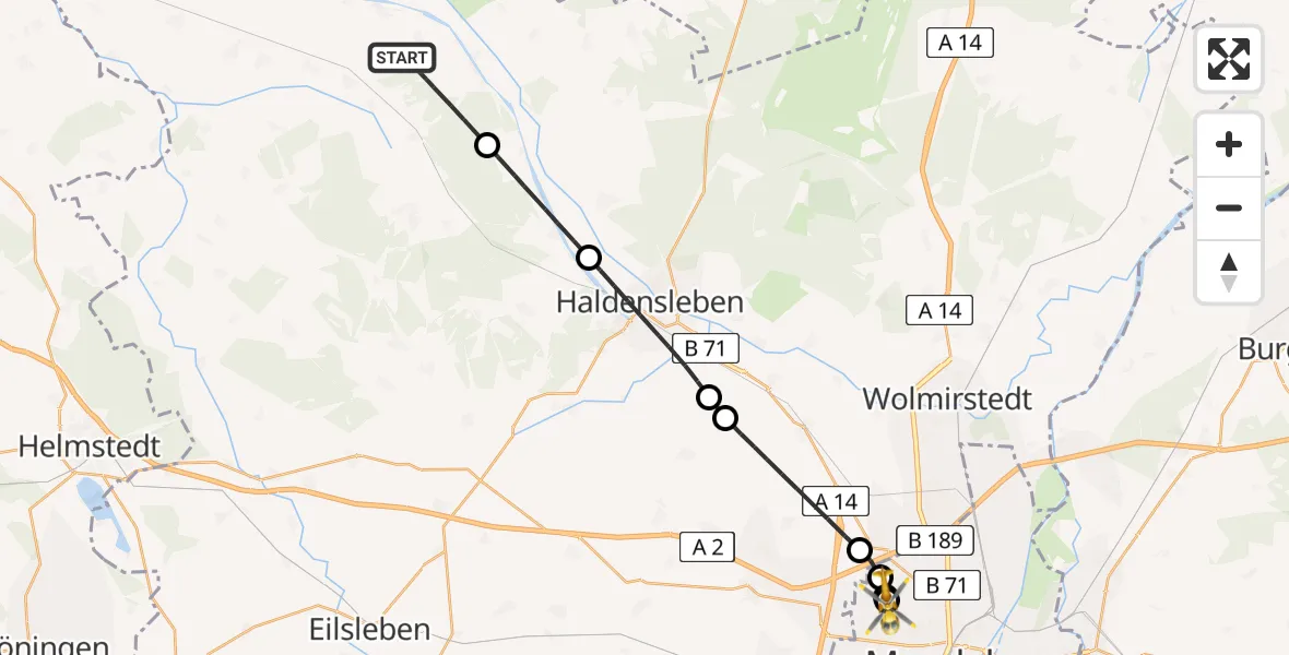 Flugroute Rettungshubschrauber Calvörde - Magdeburg Hospital, 23 Mai 2026, 14:22