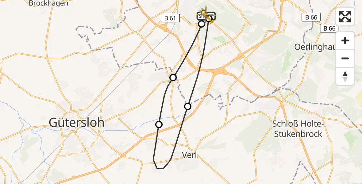 Flugroute Rettungshubschrauber Luftrettungszentrum Bielefeld - Luftrettungszentrum Bielefeld, 23 Mai 2026, 14:24