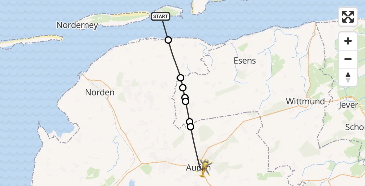 Flugroute Rettungshubschrauber Noordzee - Aurich, 23 Mai 2026, 14:29