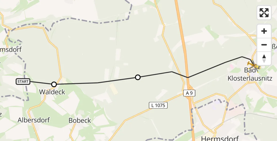 Flugroute Rettungshubschrauber Bürgel - Bad Klosterlausnitz, 23 Mai 2026, 14:29