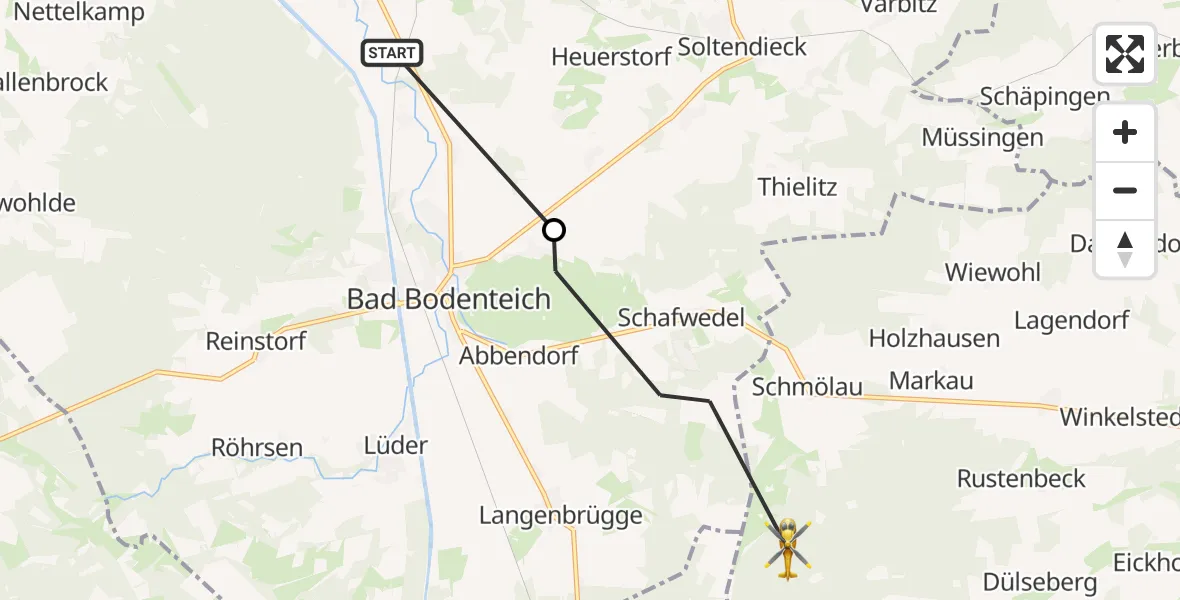 Flugroute Rettungshubschrauber Wrestedt - Dähre, 23 Mai 2026, 14:40