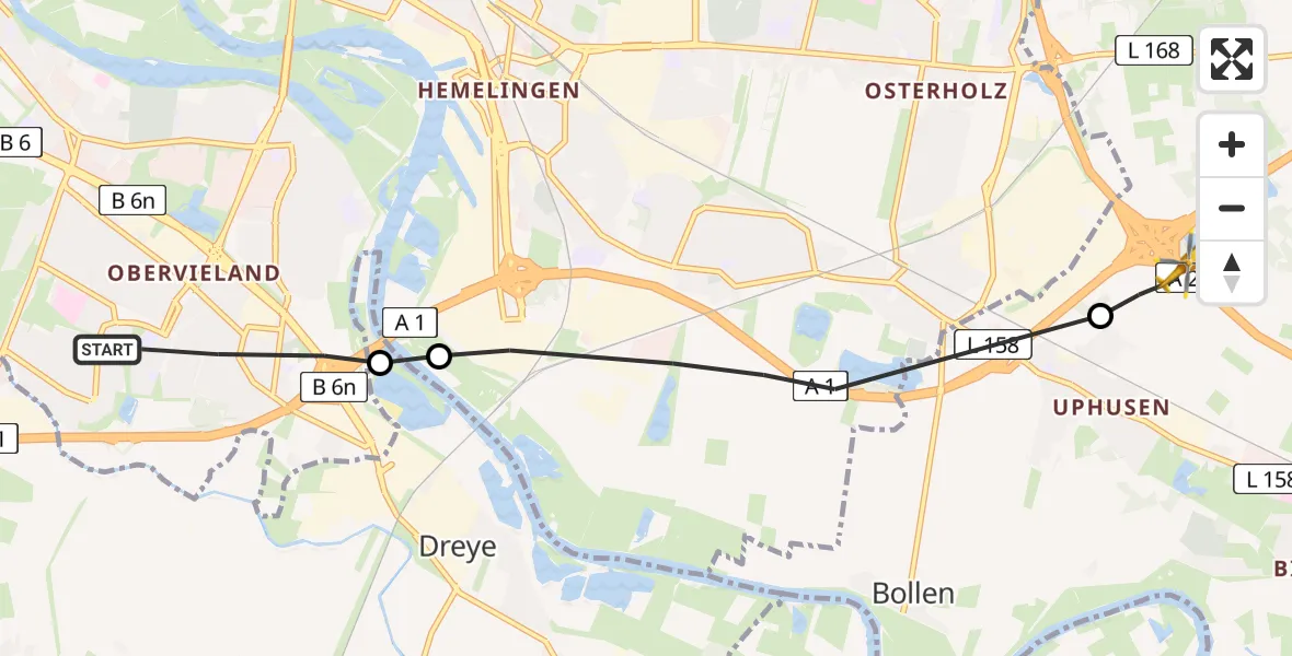 Flugroute Rettungshubschrauber Bremen - Achim, 23 Mai 2026, 14:43