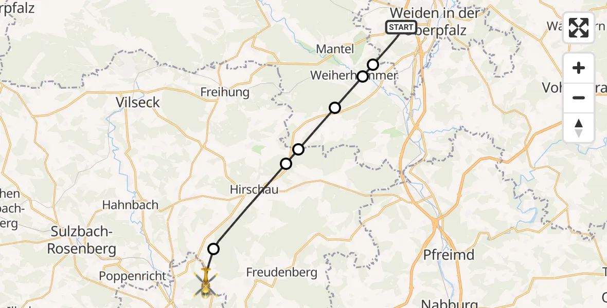 Flugroute Rettungshubschrauber Weiden i.d.OPf. - Freudenberg, 23 Mai 2026, 14:46