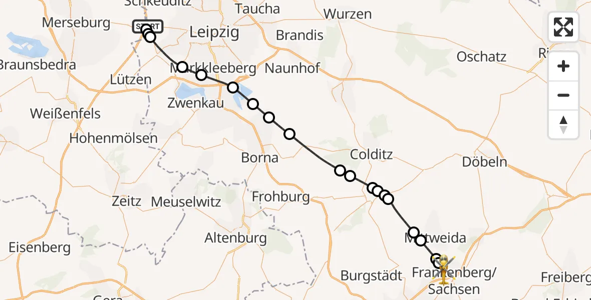 Flugroute Rettungshubschrauber ADAC Air Rescue Station Leipzig/Schkeuditz-Dölzig Hubschrauberlandeplatz (Christoph 61) - Lichtenau, 23 Mai 2026, 14:47