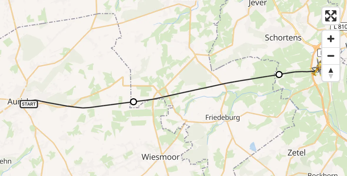 Flugroute Rettungshubschrauber Aurich - Sande, 23 Mai 2026, 14:56