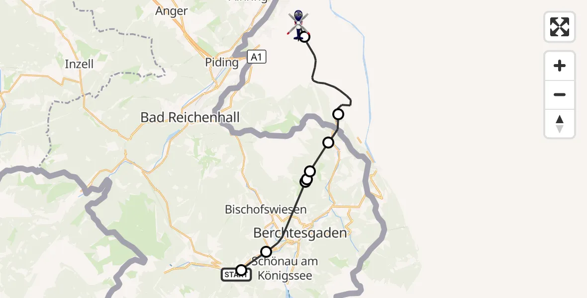 Flugroute Polizeihubschrauber Ramsau b.Berchtesgaden - Salzburg Airport, 23 Mai 2026, 15:00
