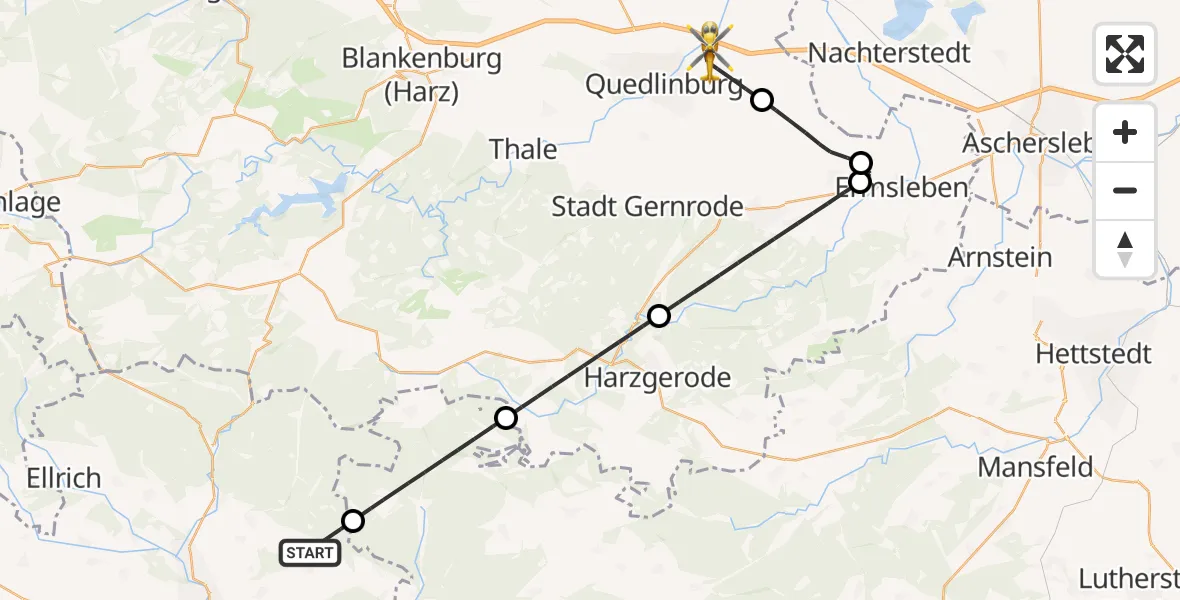 Flugroute Rettungshubschrauber Harztor - Quedlinburg, 23 Mai 2026, 15:01