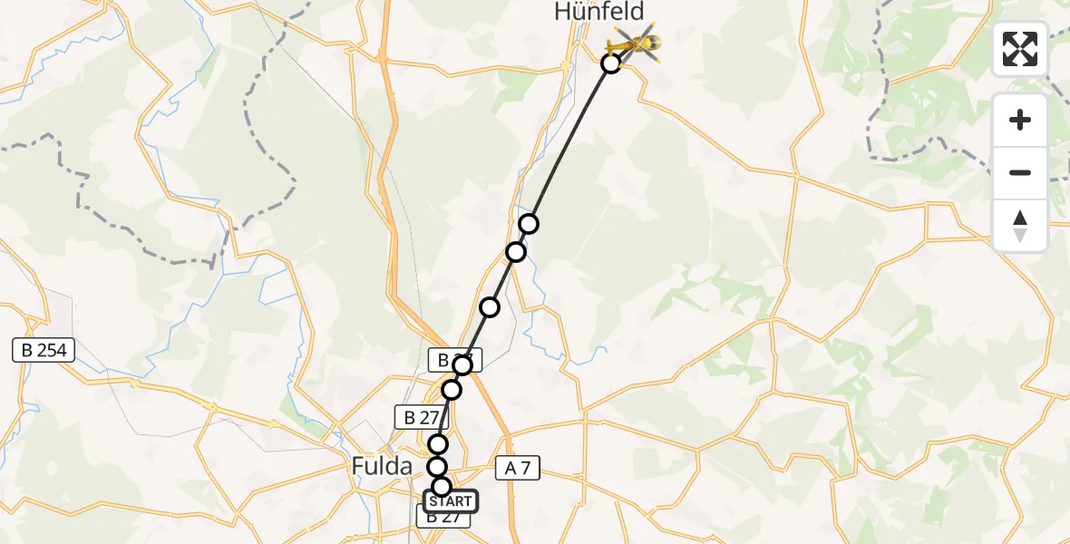 Flugroute Rettungshubschrauber Fulda Hospital - Hünfeld, 23 Mai 2026, 15:10