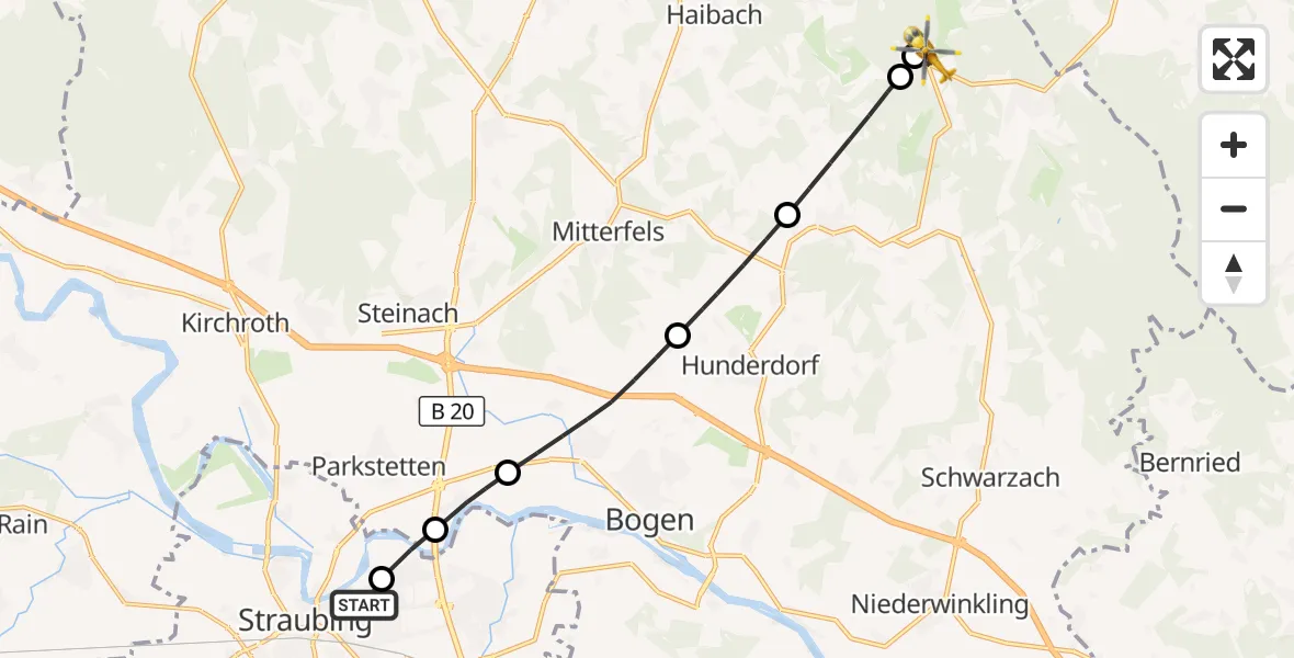 Flugroute Rettungshubschrauber Sankt Elisabeth Hospital Straubing - Sankt Englmar, 23 Mai 2026, 15:14