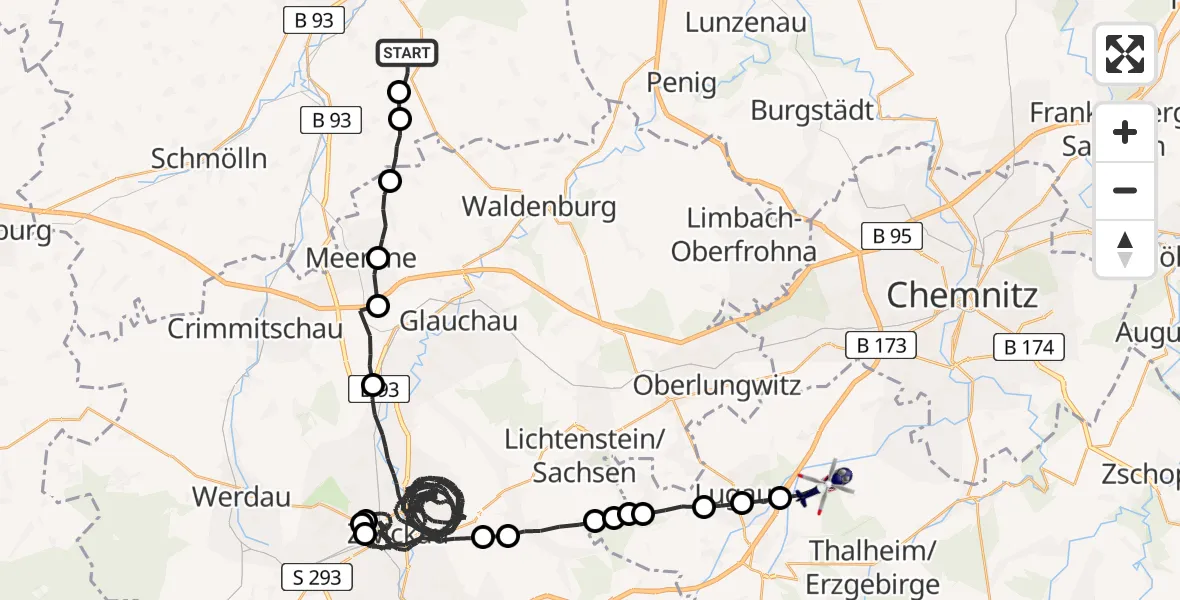 Flugroute Polizeihubschrauber Nobitz - Niederdorf, 23 Mai 2026, 15:15