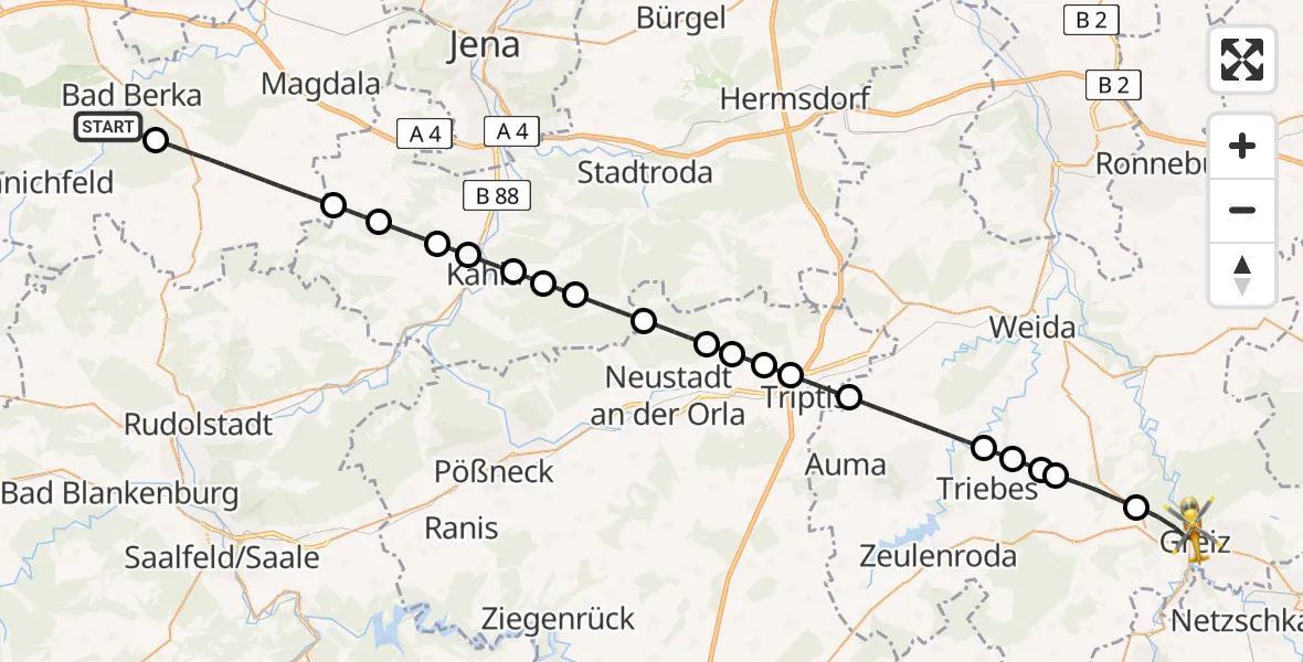 Flugroute Ambulanzhubschrauber Bad Berka - Greiz, 23 Mai 2026, 15:16