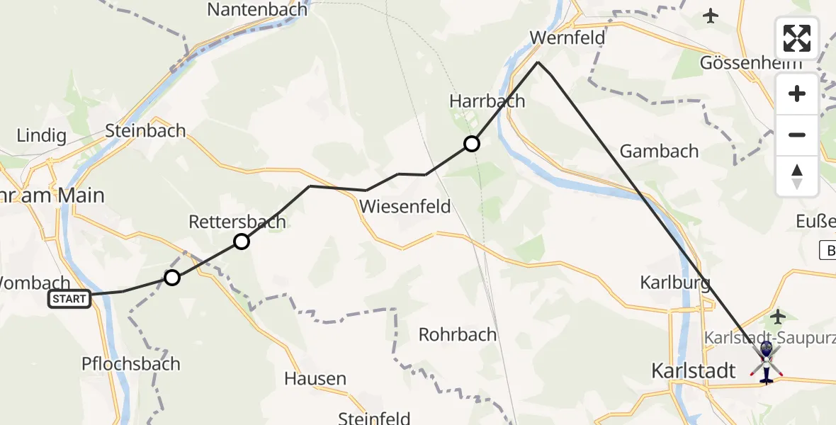 Flugroute Polizeihubschrauber Lohr a.Main - Karlstadt, 23 Mai 2026, 15:21