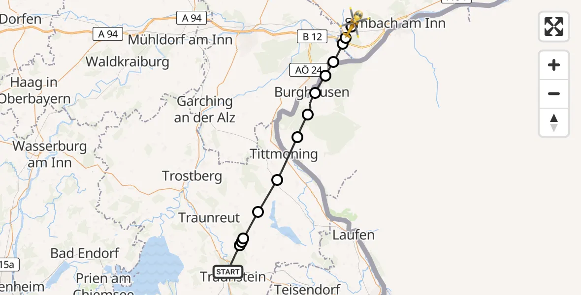 Flugroute Rettungshubschrauber Traunstein - Reut, 23 Mai 2026, 15:21