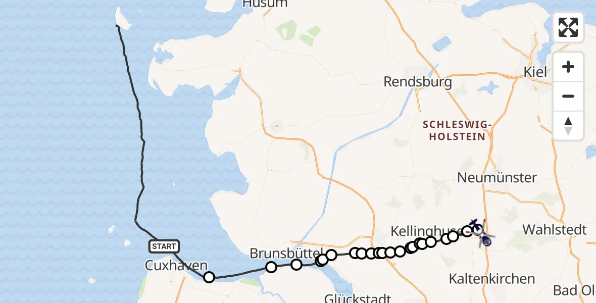 Flugroute Polizeihubschrauber Cuxhaven - Wiemersdorf, 23 Mai 2026, 15:23