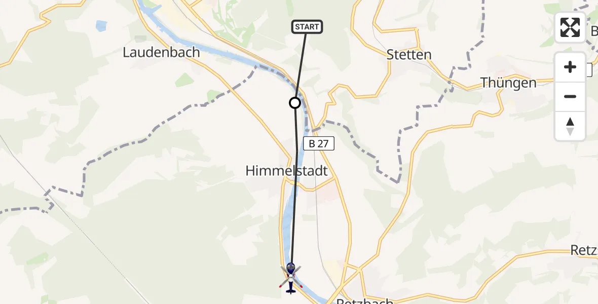 Flugroute Polizeihubschrauber Karlstadt - Zellingen, 23 Mai 2026, 15:30
