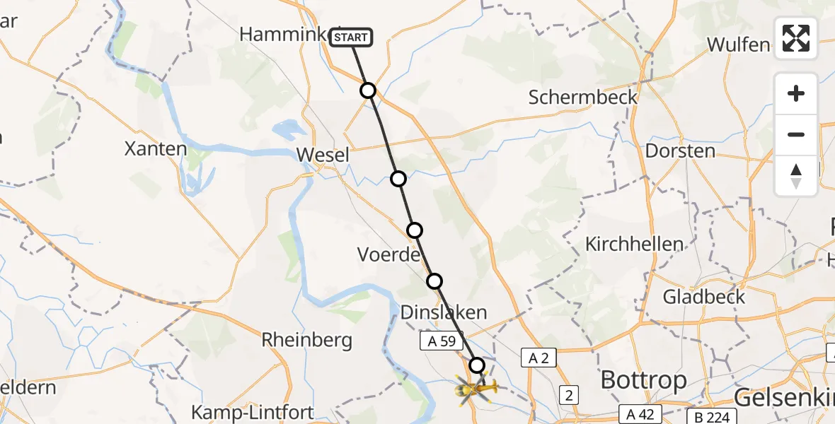 Flugroute Rettungshubschrauber Hamminkeln - Duisburg, 23 Mai 2026, 15:31