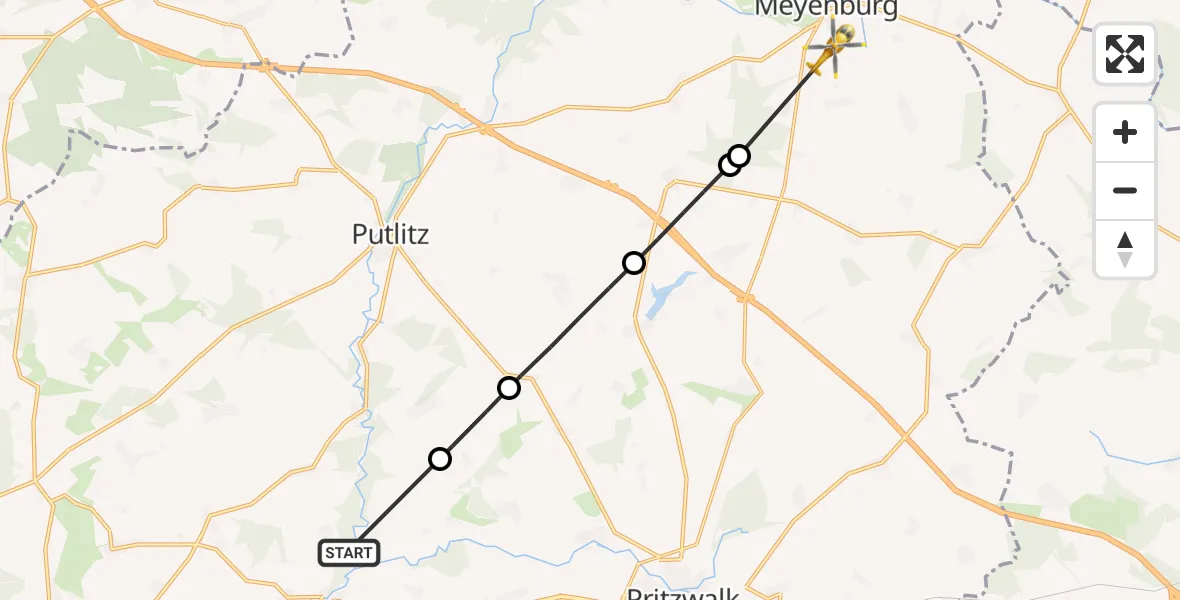 Flugroute Rettungshubschrauber Groß Pankow (Prignitz) - Meyenburg, 23 Mai 2026, 15:33