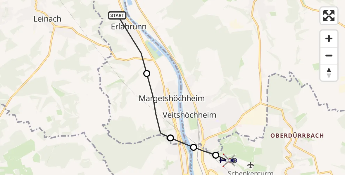 Flugroute Polizeihubschrauber Erlabrunn - Würzburg, 23 Mai 2026, 15:34