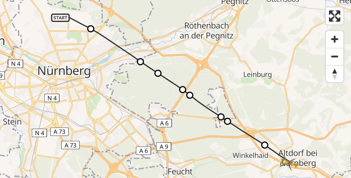 Flugroute Ambulanzhubschrauber Flughafen Nuremberg - Altdorf b.Nürnberg, 23 Mai 2026, 15:39