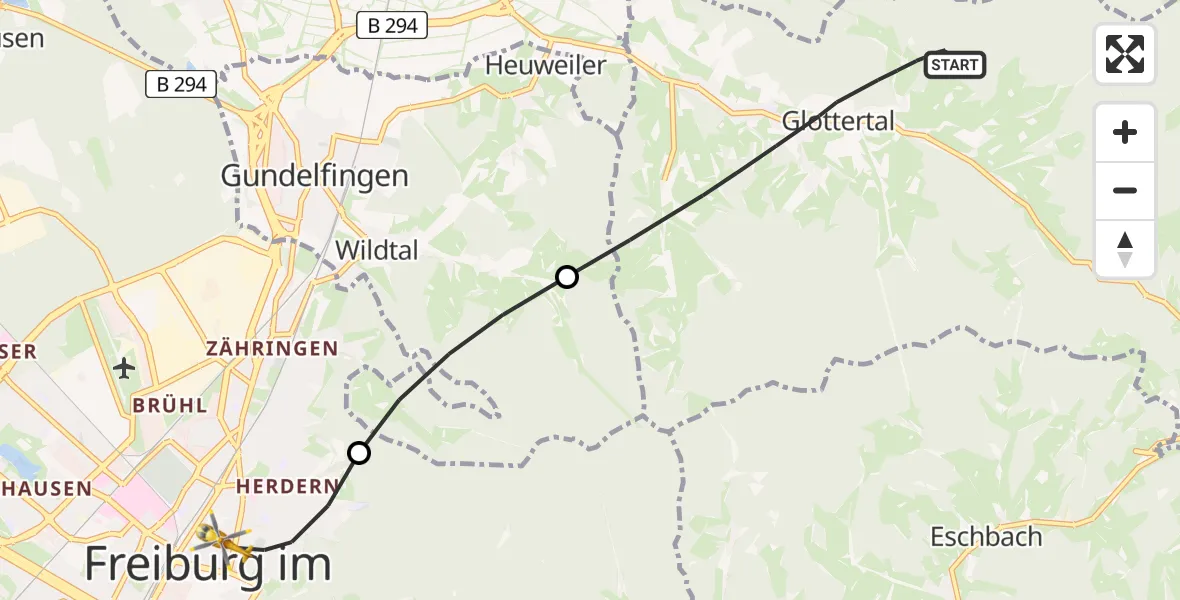 Flugroute Rettungshubschrauber Glottertal - Freiburg im Breisgau, 23 Mai 2026, 15:41