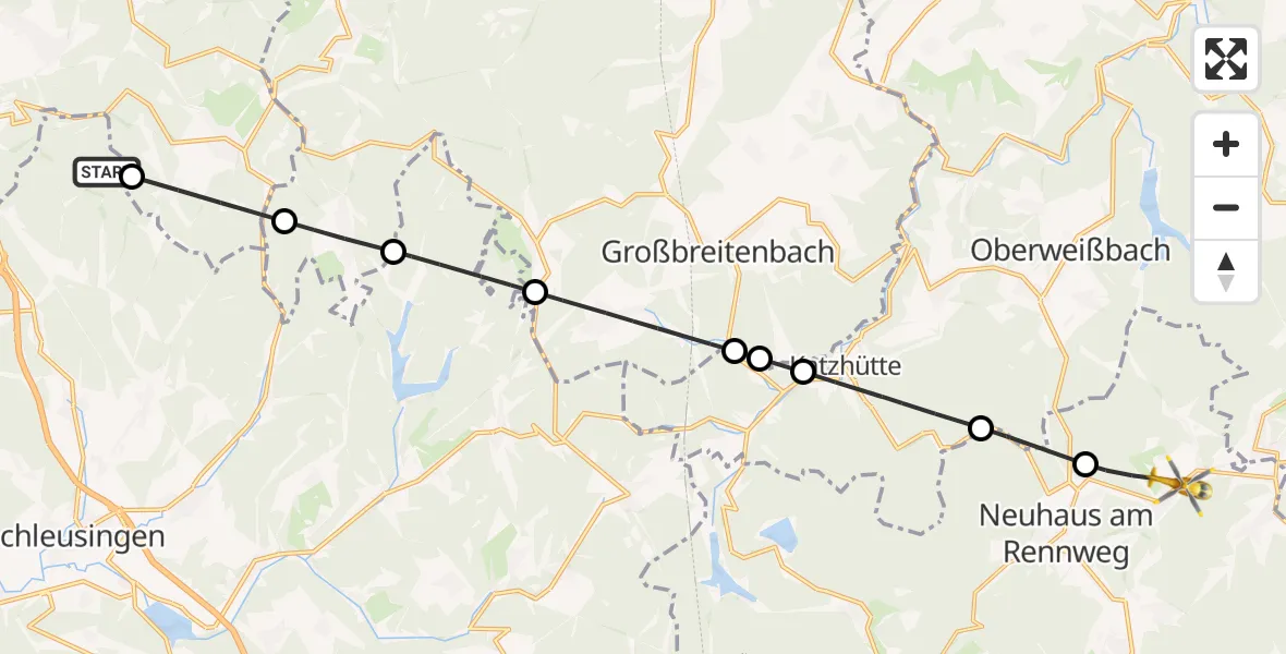 Flugroute Rettungshubschrauber Schleusingen - Neuhaus am Rennweg, 23 Mai 2026, 15:44