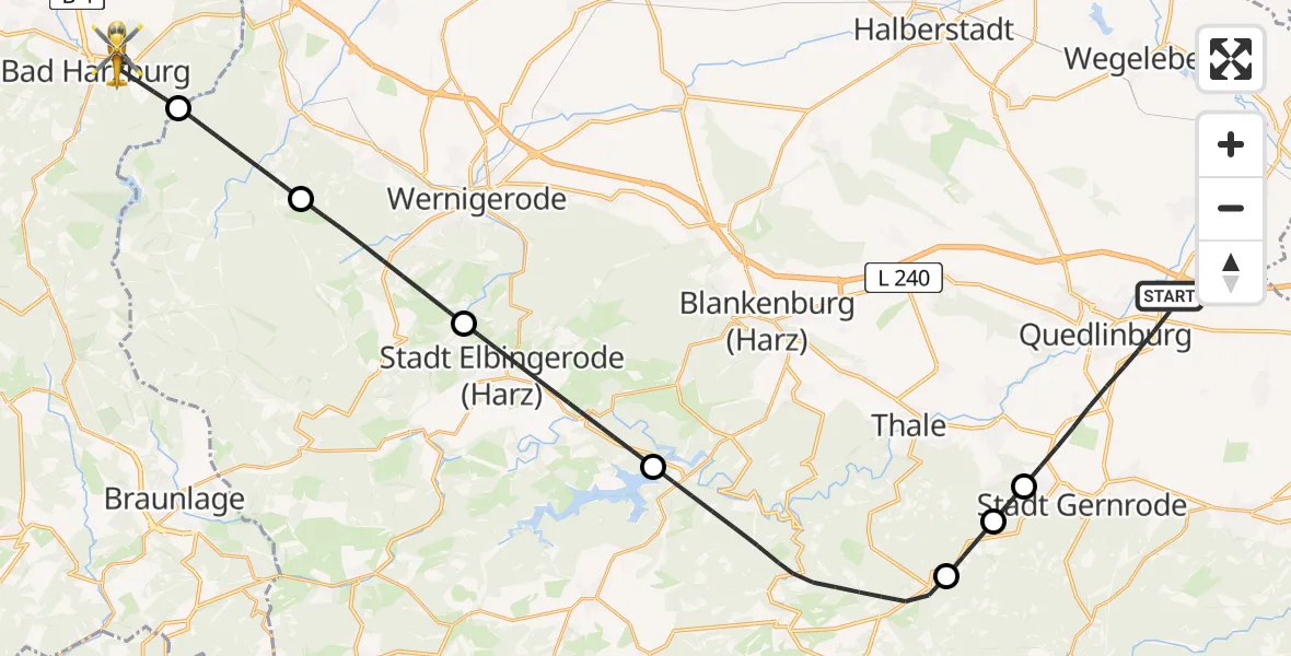 Flugroute Rettungshubschrauber Quedlinburg - Bad Harzburg, 23 Mai 2026, 15:49
