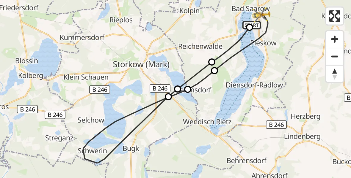 Flugroute Rettungshubschrauber Bad Saarow Hospital - Bad Saarow, 23 Mai 2026, 15:52