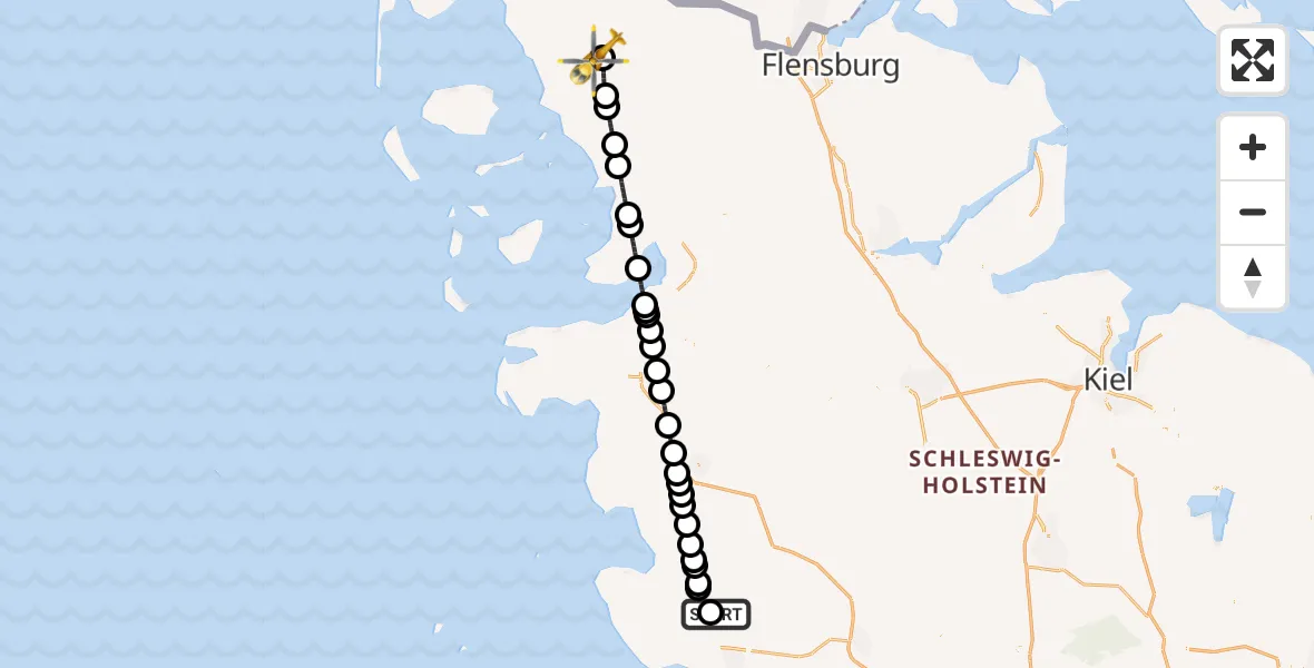 Flugroute Rettungshubschrauber Sankt Michaelisdonn Flugplatz - Niebüll, 23 Mai 2026, 15:52