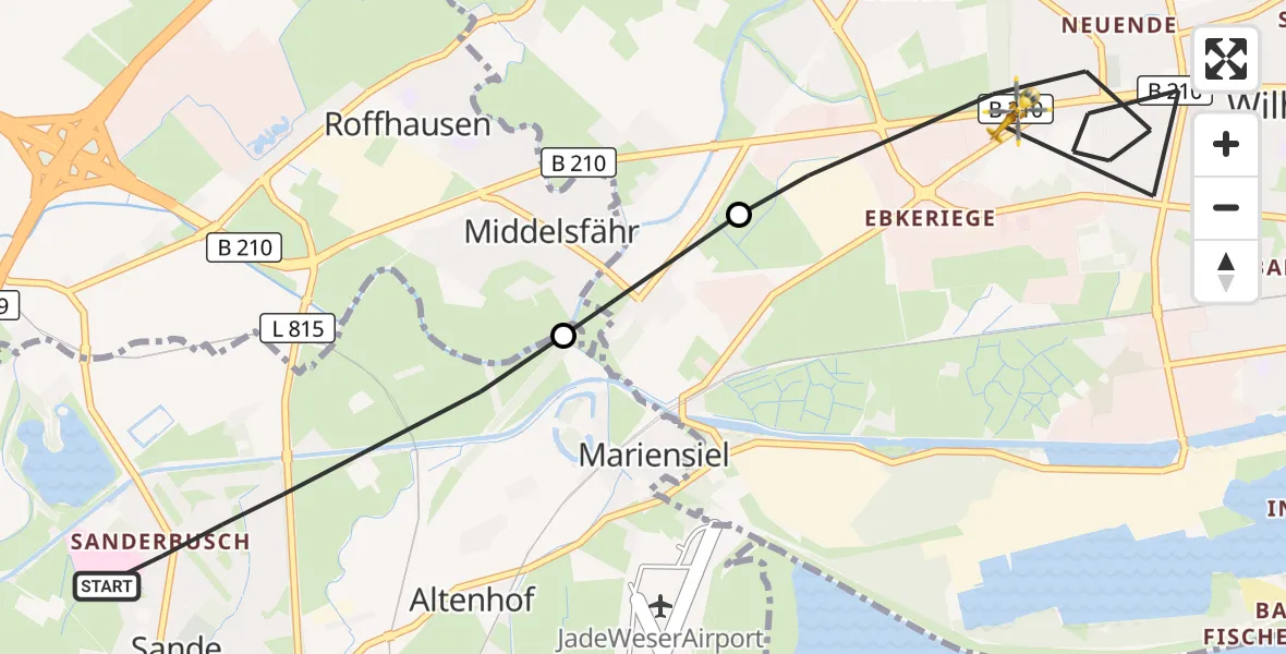 Flugroute Rettungshubschrauber Sande - Wilhelmshaven, 23 Mai 2026, 15:59