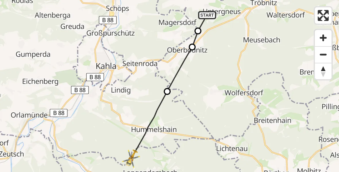 Flugroute Rettungshubschrauber Gneus - Langenorla, 23 Mai 2026, 16:04