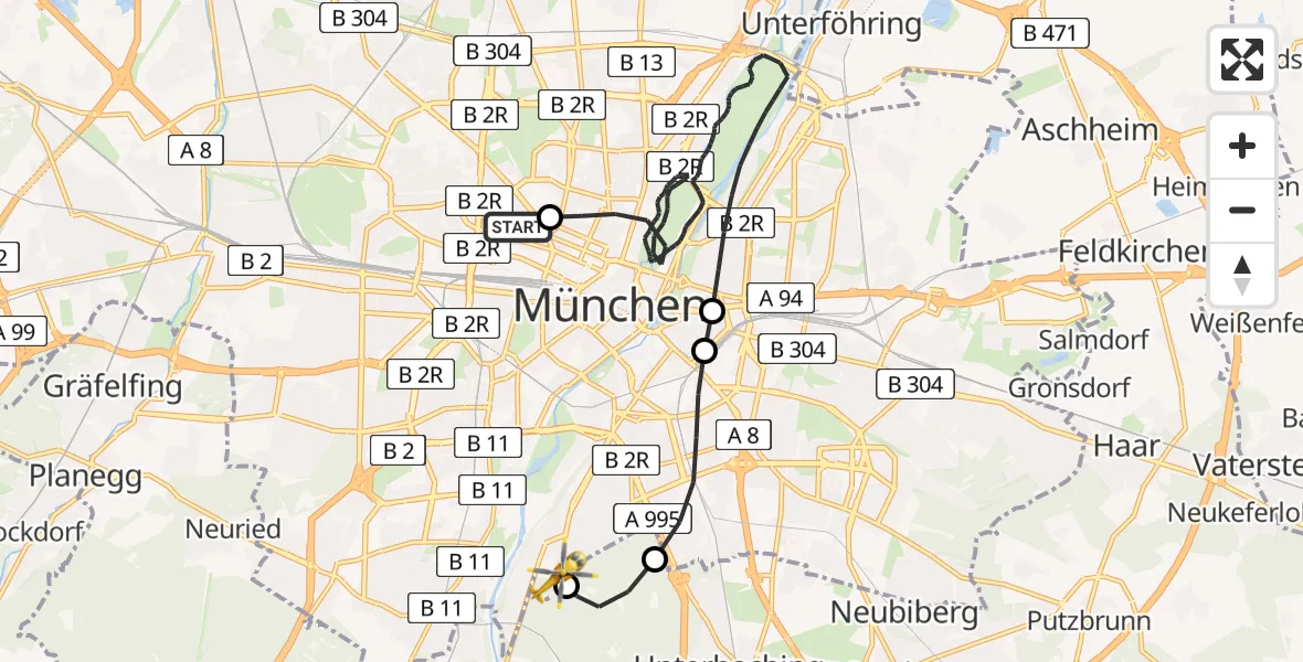 Flugroute Rettungshubschrauber Deutsches Herzzentrum München - ADAC Air Rescue Center Hubschrauberlandeplatz (Christoph 1), 23 Mai 2026, 16:05